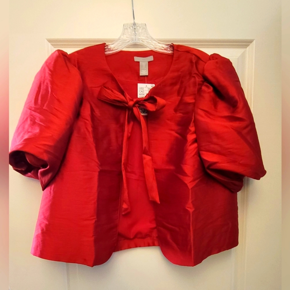 H&M Red Balloon Sleeve Bolero Jacket in Size Medium NWT